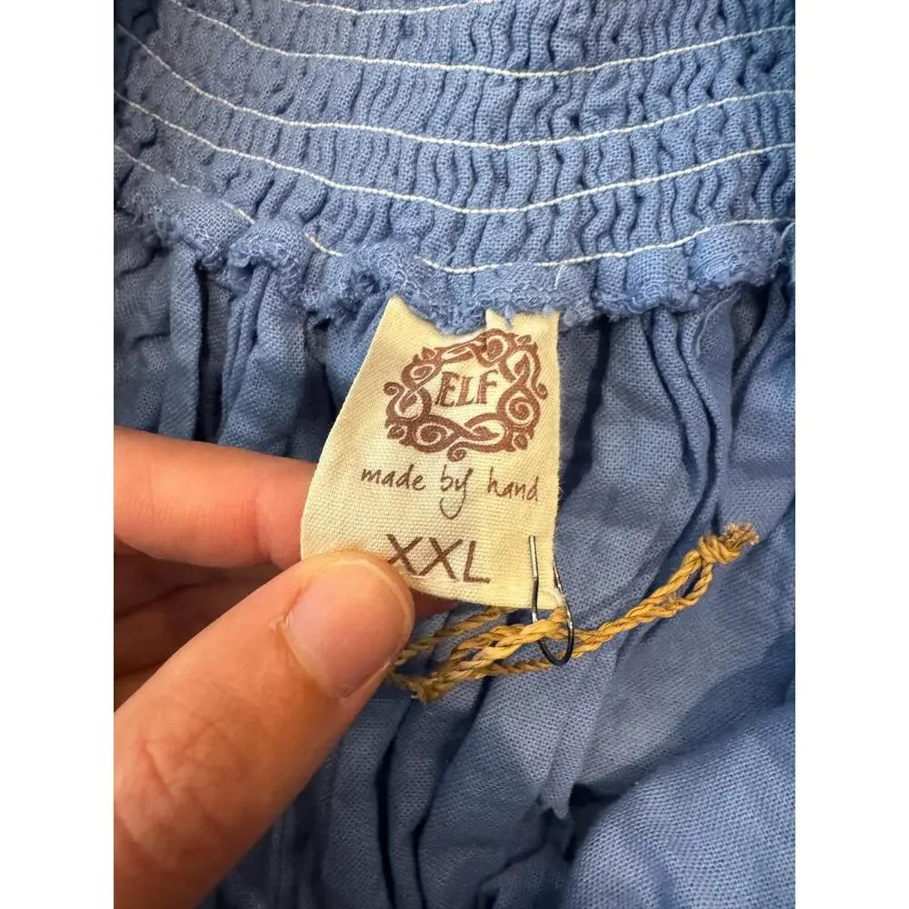 ELF Made by Hand Dress large Puff short sleeve mini dress 100% Linen ruched XXL - Picture 7 of 11